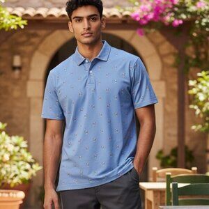 NEW‎ RLX Ralph Lauren Black Label Polo Shirt Mens LARGE Blue Flamingos Fishing